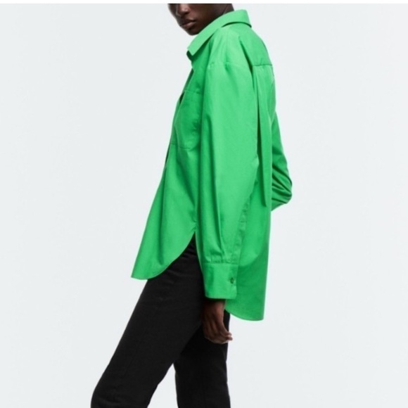 Zara Oversized Poplin Green Shirt - Picture 5 of 7